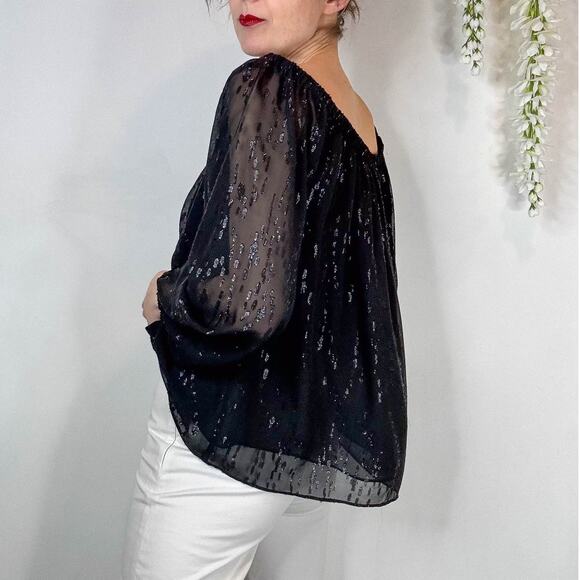 NWT LILLY PULITZER Emilee Long Sleeve Off Shoulder top Onyx metallic sheer 2217 - Picture 12 of 12